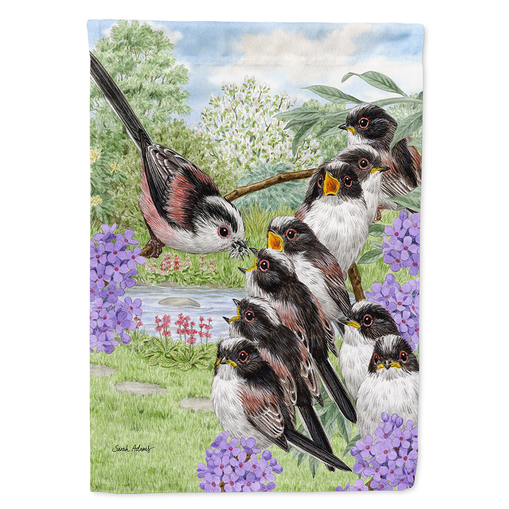 Long Tailed Tits House Flag 28x40 Porch Sleeve Pole Decorative Outside Yard Banner Artwork Wall Hanging, Polyester