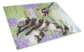 Long Tailed Tits Cutting Board Tempered Glass Kitchen Cutting Surface, Heat Resistant Chopping, Non-Slip Feet, Food Prep & Serving