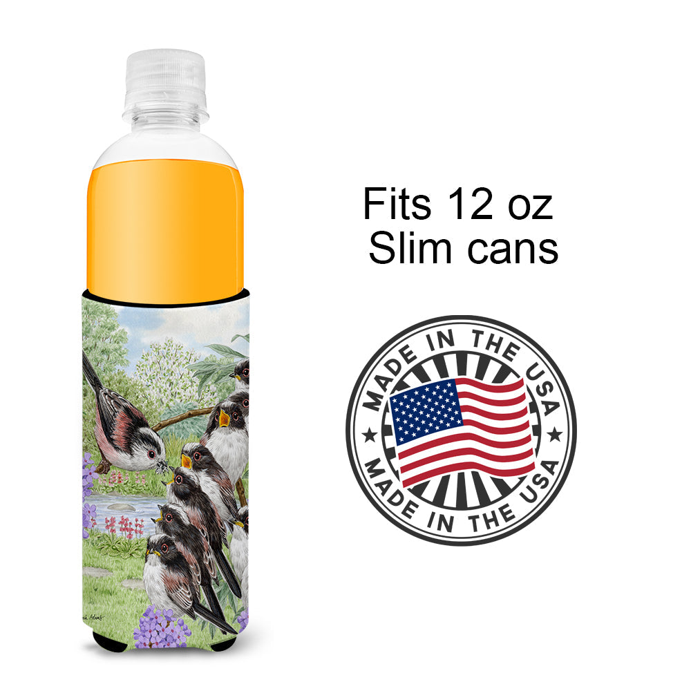 Long Tailed Tits Slim Can Hugger , Insulated Foam Hugger for 12 oz Slim Cans, Beer Bottles & Water Bottles, Printed in USA
