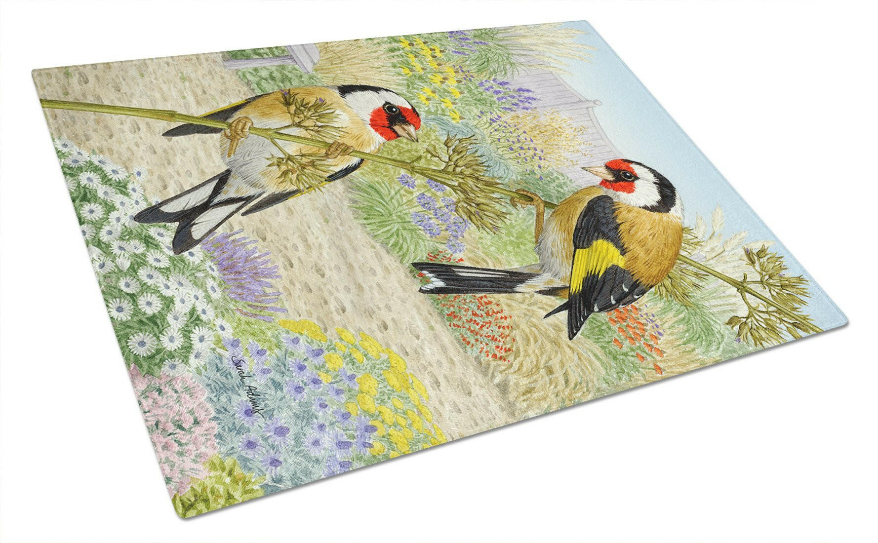 European Goldfinches Cutting Board Tempered Glass Kitchen Cutting Surface, Heat Resistant Chopping, Non-Slip Feet, Food Prep & Serving