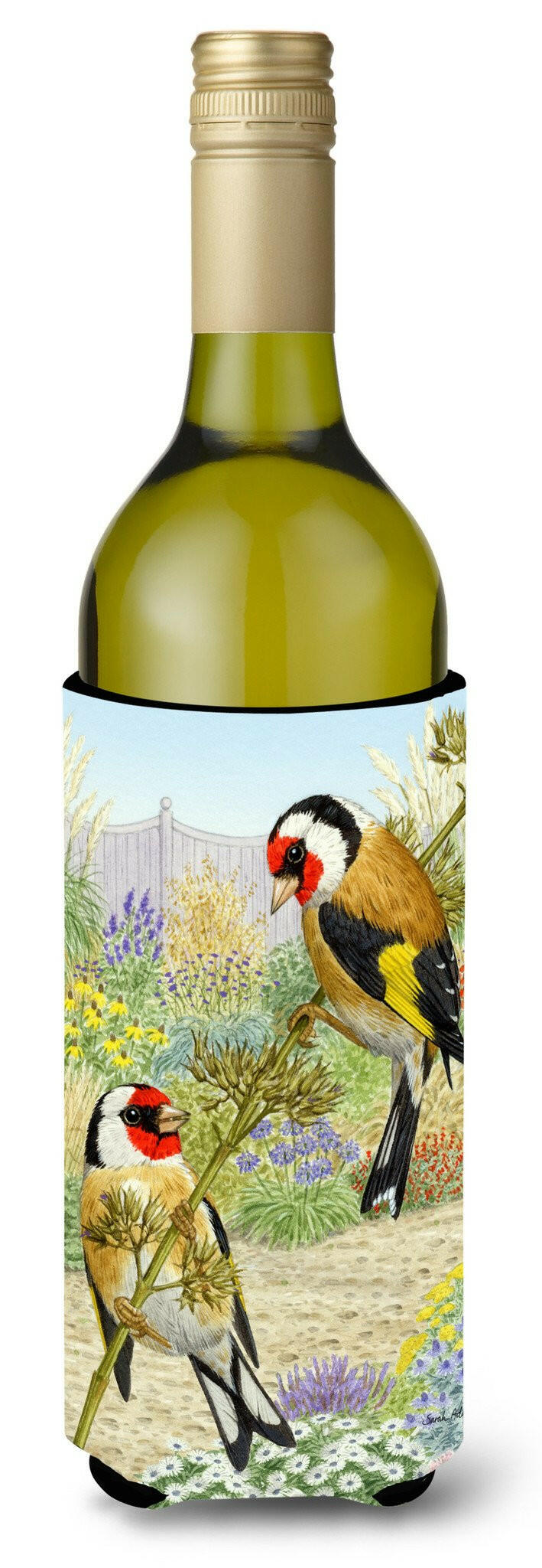European Goldfinches Wine Bottle Hugger Gift Sleeve for Standard 750 ml Bottles, Insulated Reusable Also Fits Mini Shot & Pint Bottles