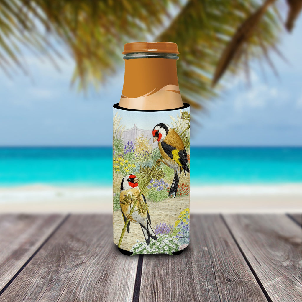 European Goldfinches Slim Can Hugger , Insulated Foam Hugger for 12 oz Slim Cans, Beer Bottles & Water Bottles, Printed in USA