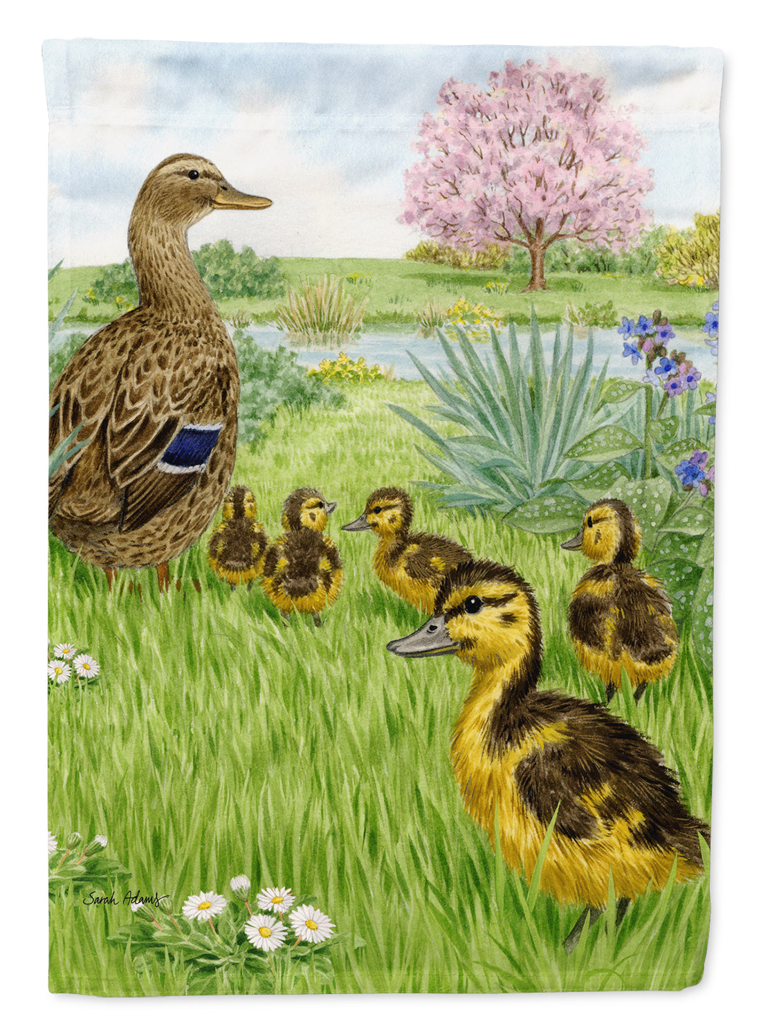 Female Mallard Duck & Ducklings House Flag 28x40 Porch Sleeve Pole Decorative Outside Yard Banner Artwork Wall Hanging, Polyester