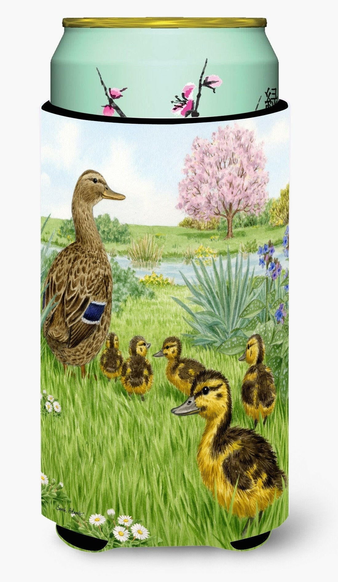 Female Mallard Duck & Ducklings Tall Boy Hugger Can Cooler Sleeve Machine Washable Drink Collapsible Insulator Beverage Insulated Holder