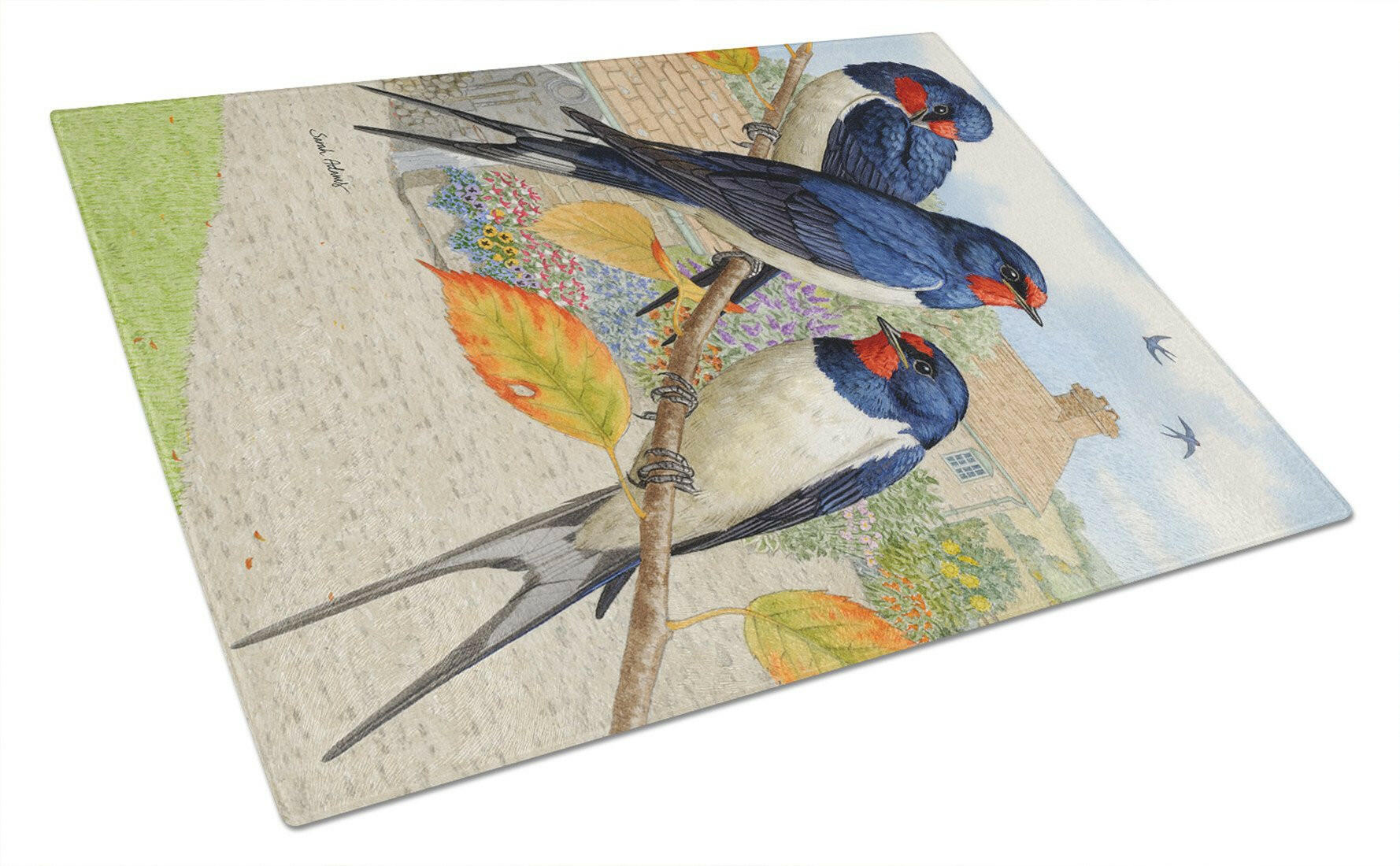 Barn Swallows Cutting Board Tempered Glass Kitchen Cutting Surface, Heat Resistant Chopping, Non-Slip Feet, Food Prep & Serving