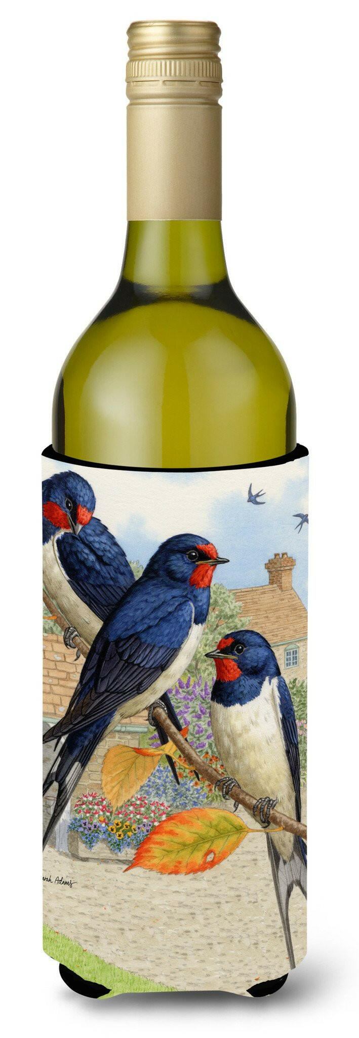 Barn Swallows Wine Bottle Hugger Gift Sleeve for Standard 750 ml Bottles, Insulated Reusable Also Fits Mini Shot & Pint Bottles