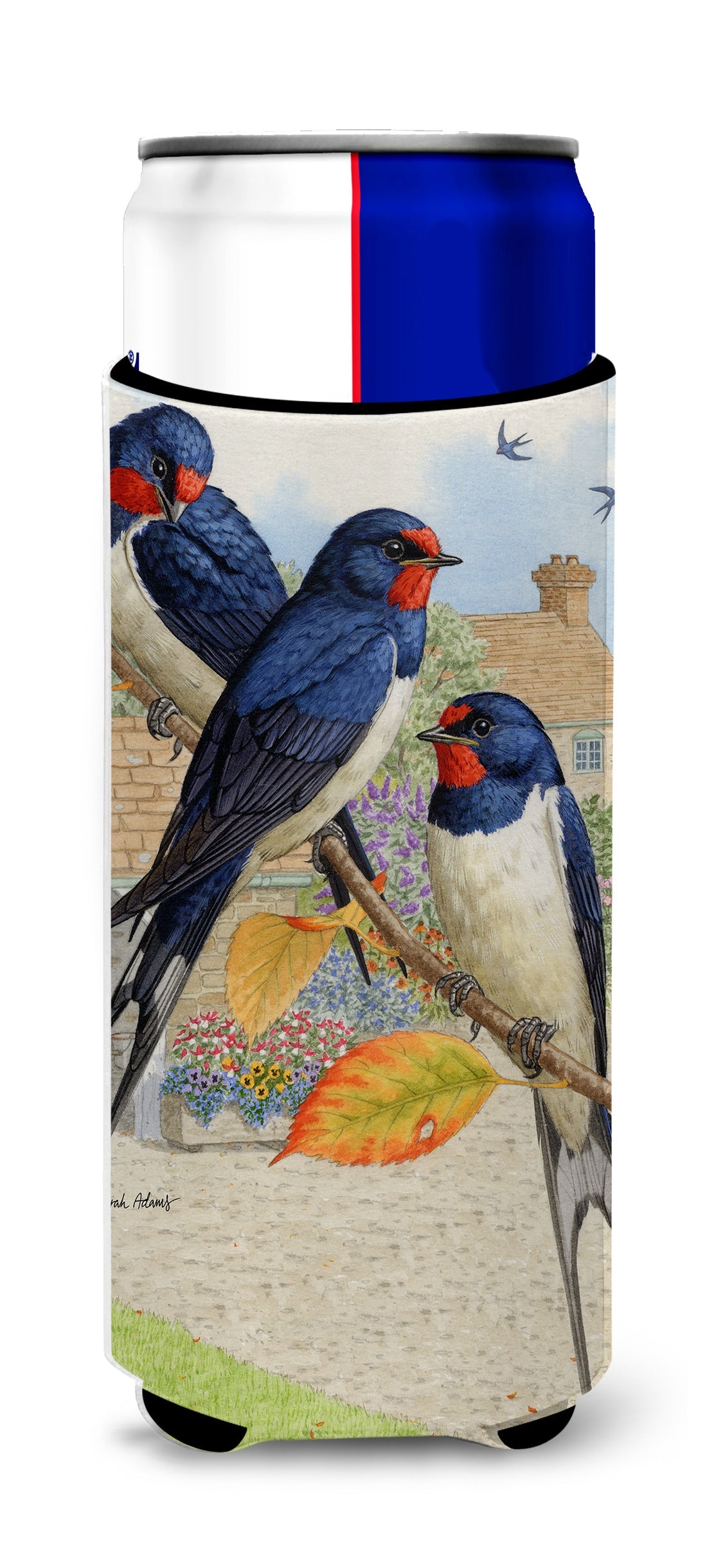Barn Swallows Slim Can Hugger , Insulated Foam Hugger for 12 oz Slim Cans, Beer Bottles & Water Bottles, Printed in USA