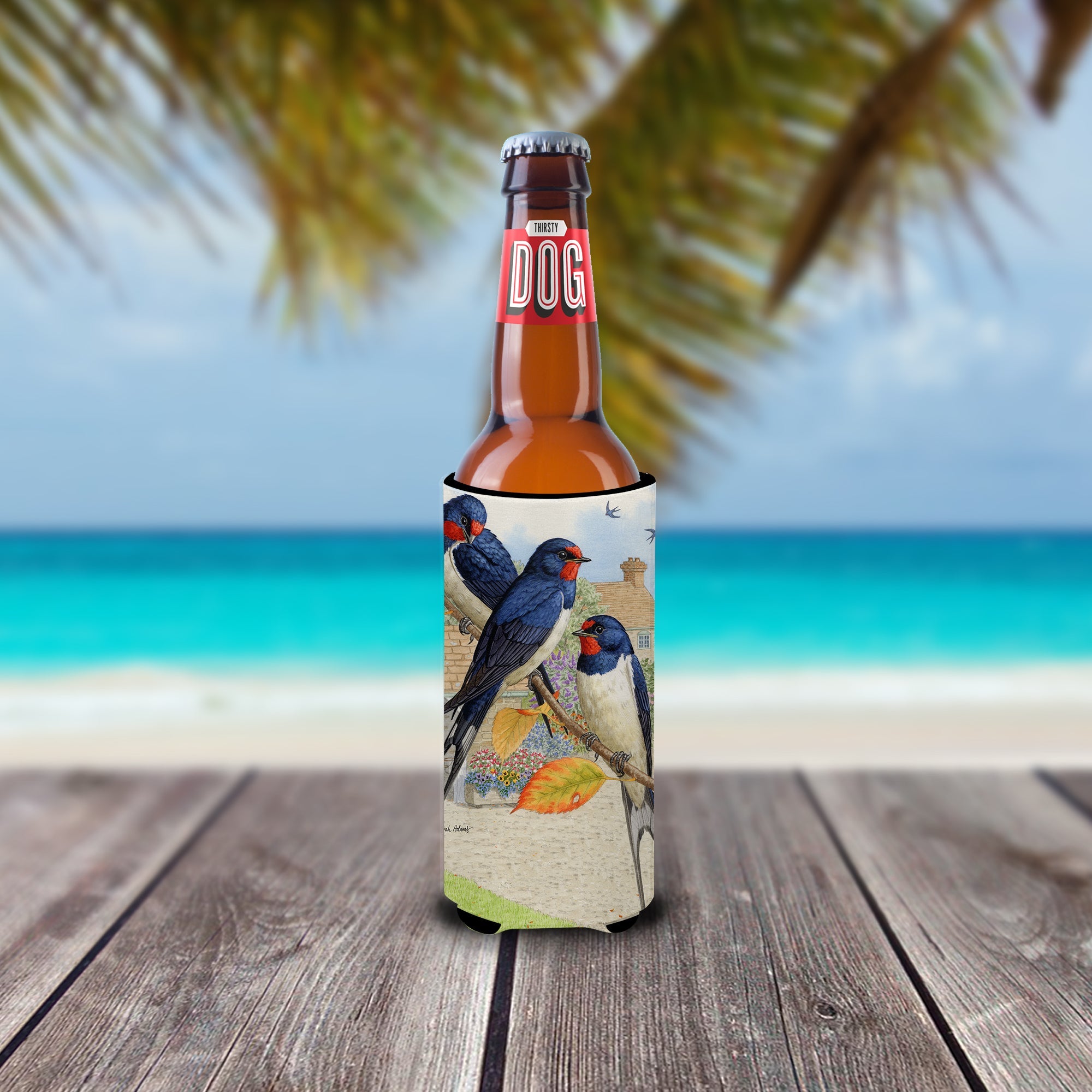 Barn Swallows Slim Can Hugger , Insulated Foam Hugger for 12 oz Slim Cans, Beer Bottles & Water Bottles, Printed in USA