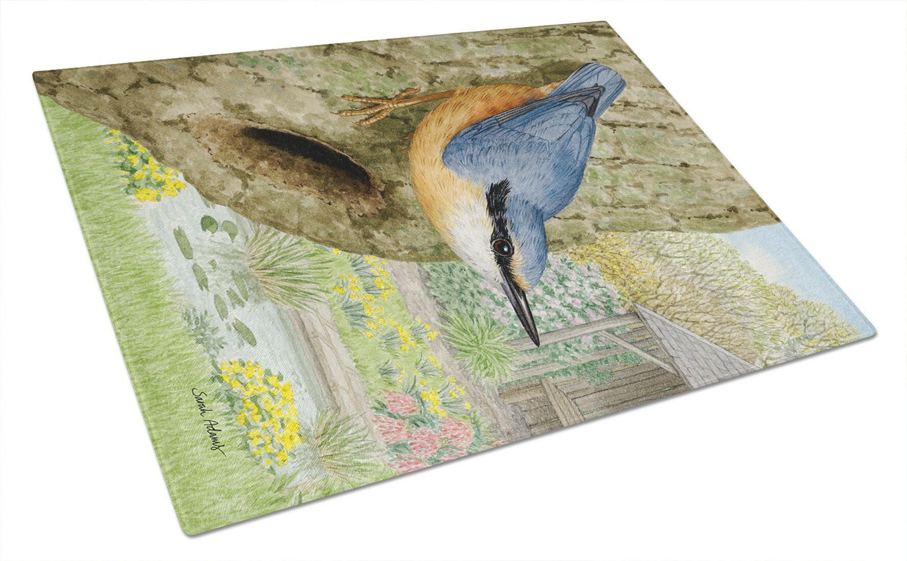 Red-breasted Nuthatch Cutting Board Tempered Glass Kitchen Cutting Surface, Heat Resistant Chopping, Non-Slip Feet, Food Prep & Serving