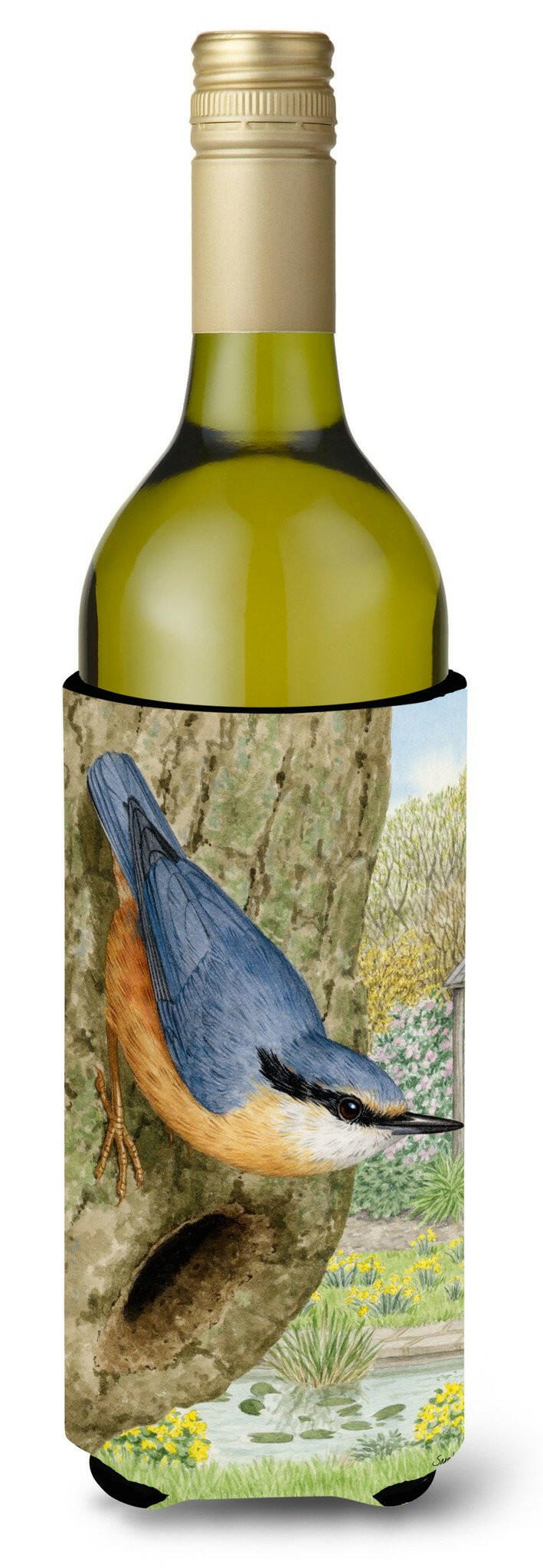 Red-breasted Nuthatch Wine Bottle Hugger Gift Sleeve for Standard 750 ml Bottles, Insulated Reusable Also Fits Mini Shot & Pint Bottles