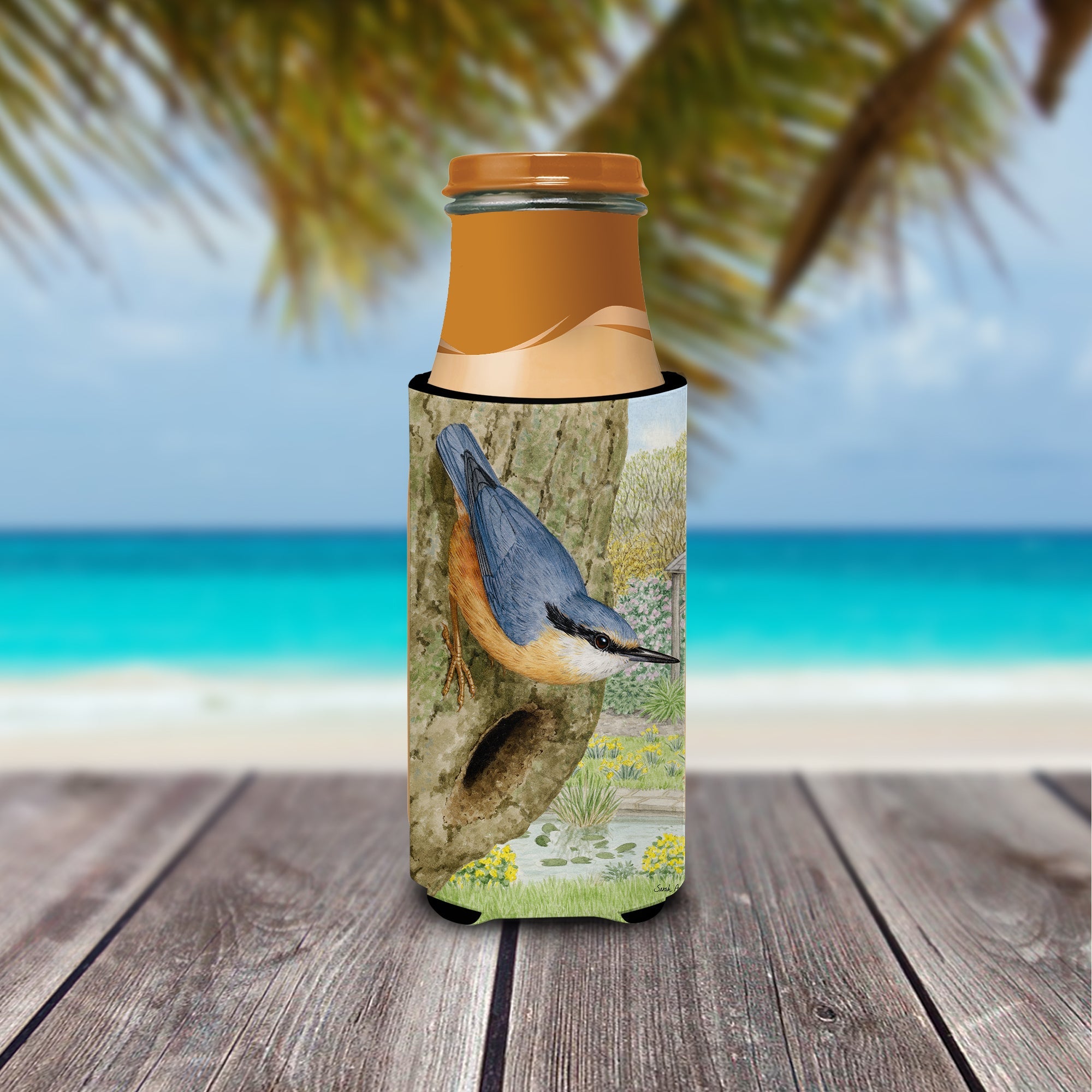 Red-breasted Nuthatch Slim Can Hugger , Insulated Foam Hugger for 12 oz Slim Cans, Beer Bottles & Water Bottles, Printed in USA