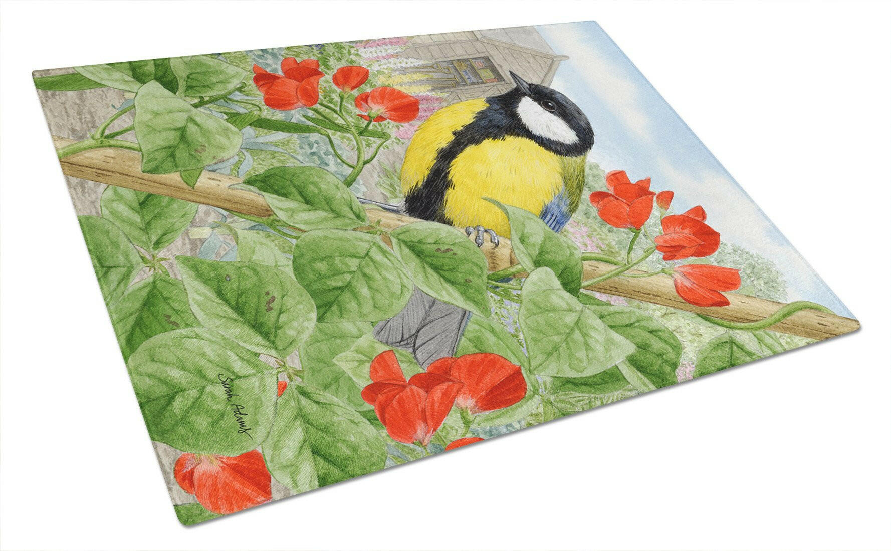 Great Tit Cutting Board Tempered Glass Kitchen Cutting Surface, Heat Resistant Chopping, Non-Slip Feet, Food Prep & Serving