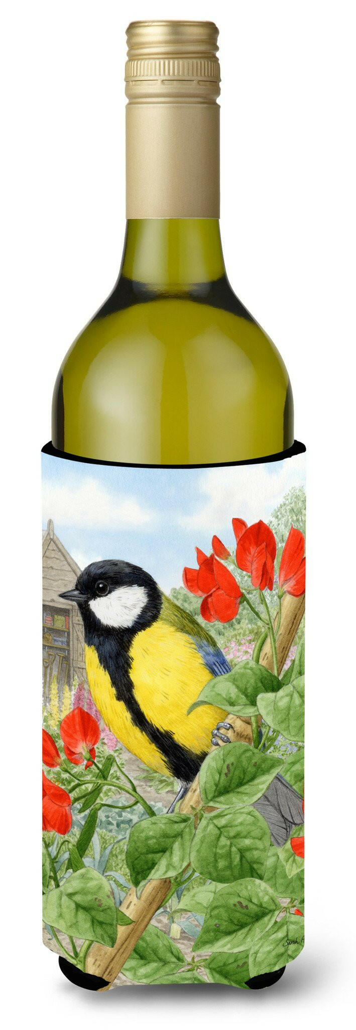 Great Tit Wine Bottle Hugger Gift Sleeve for Standard 750 ml Bottles, Insulated Reusable Also Fits Mini Shot & Pint Bottles