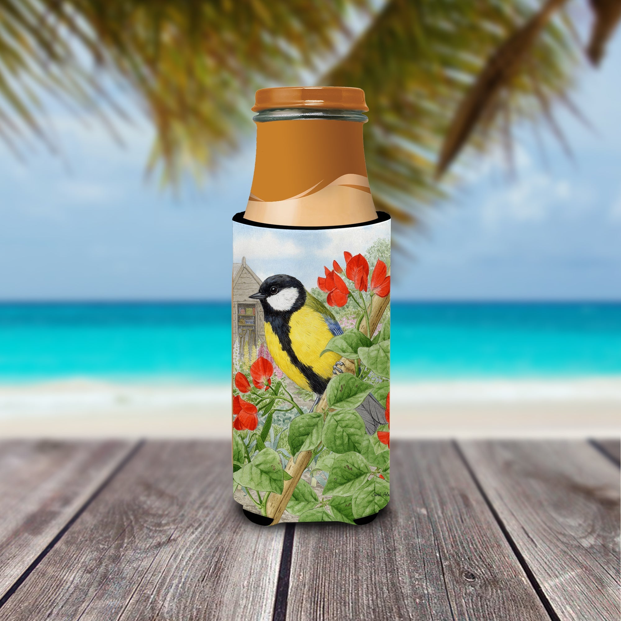 Great Tit Slim Can Hugger , Insulated Foam Hugger for 12 oz Slim Cans, Beer Bottles & Water Bottles, Printed in USA