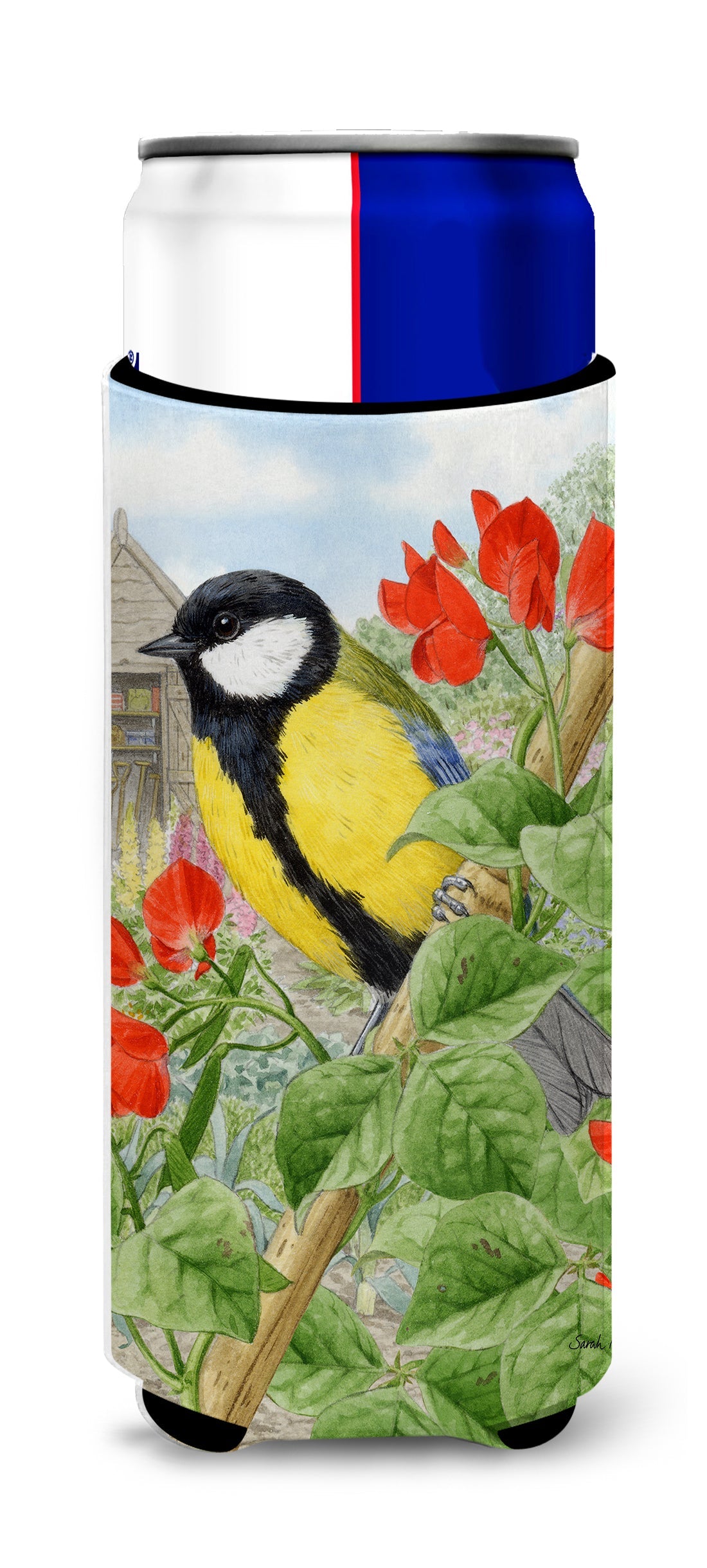 Great Tit Slim Can Hugger , Insulated Foam Hugger for 12 oz Slim Cans, Beer Bottles & Water Bottles, Printed in USA