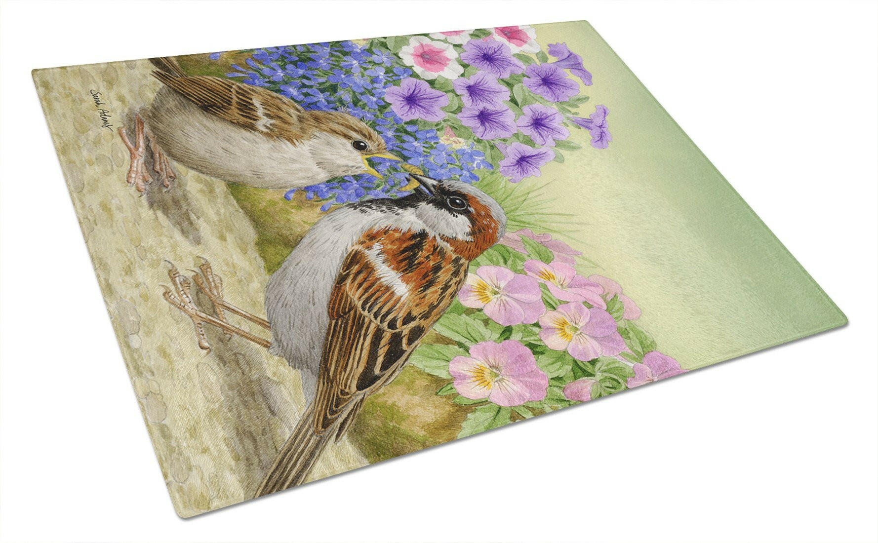 House Sparrows Cutting Board Tempered Glass Kitchen Cutting Surface, Heat Resistant Chopping, Non-Slip Feet, Food Prep & Serving