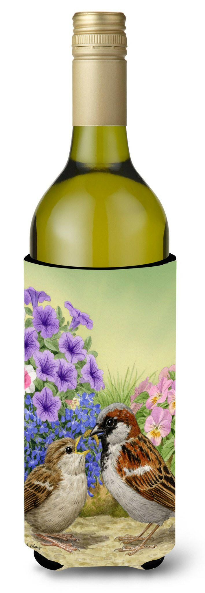 House Sparrows Wine Bottle Hugger Gift Sleeve for Standard 750 ml Bottles, Insulated Reusable Also Fits Mini Shot & Pint Bottles