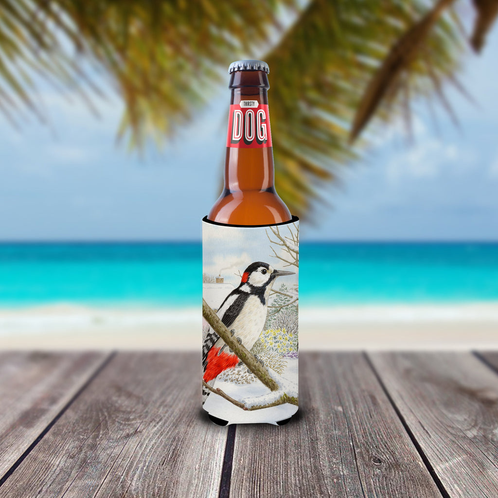 Spotted Woodpecker Slim Can Hugger , Insulated Foam Hugger for 12 oz Slim Cans, Beer Bottles & Water Bottles, Printed in USA