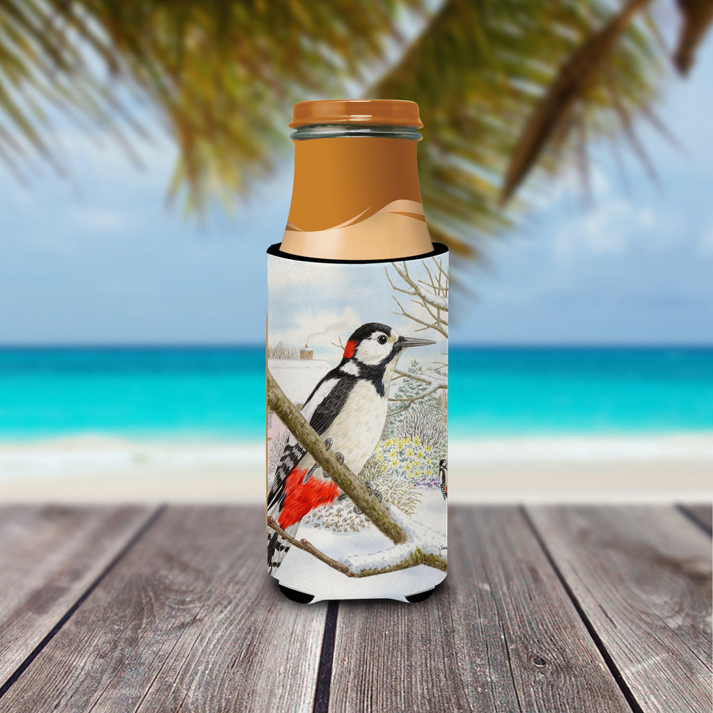 Spotted Woodpecker Slim Can Hugger , Insulated Foam Hugger for 12 oz Slim Cans, Beer Bottles & Water Bottles, Printed in USA