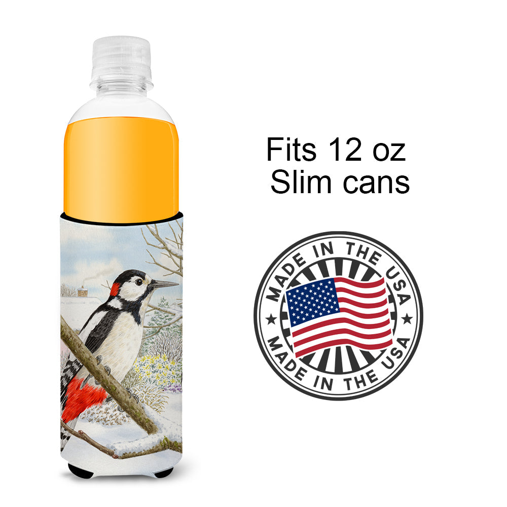 Spotted Woodpecker Slim Can Hugger , Insulated Foam Hugger for 12 oz Slim Cans, Beer Bottles & Water Bottles, Printed in USA