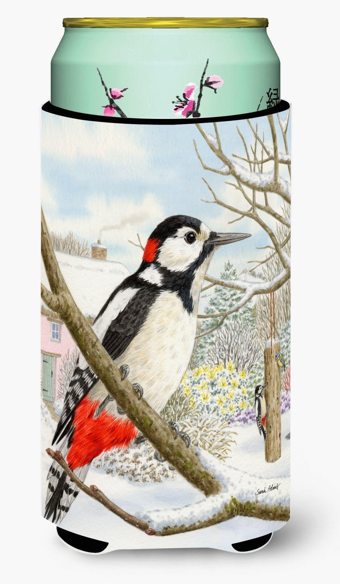 Spotted Woodpecker Tall Boy Hugger Can Cooler Sleeve Machine Washable Drink Collapsible Insulator Beverage Insulated Holder