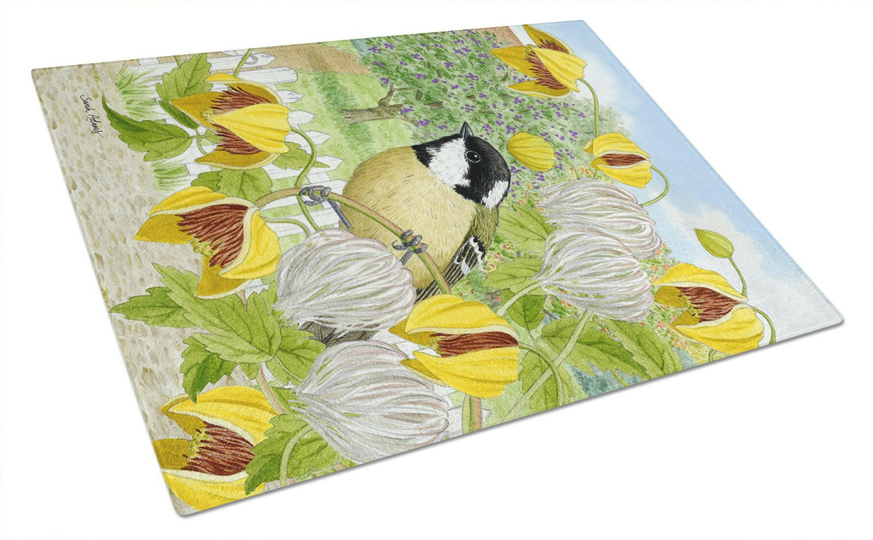 Coal Tit Cutting Board Tempered Glass Kitchen Cutting Surface, Heat Resistant Chopping, Non-Slip Feet, Food Prep & Serving