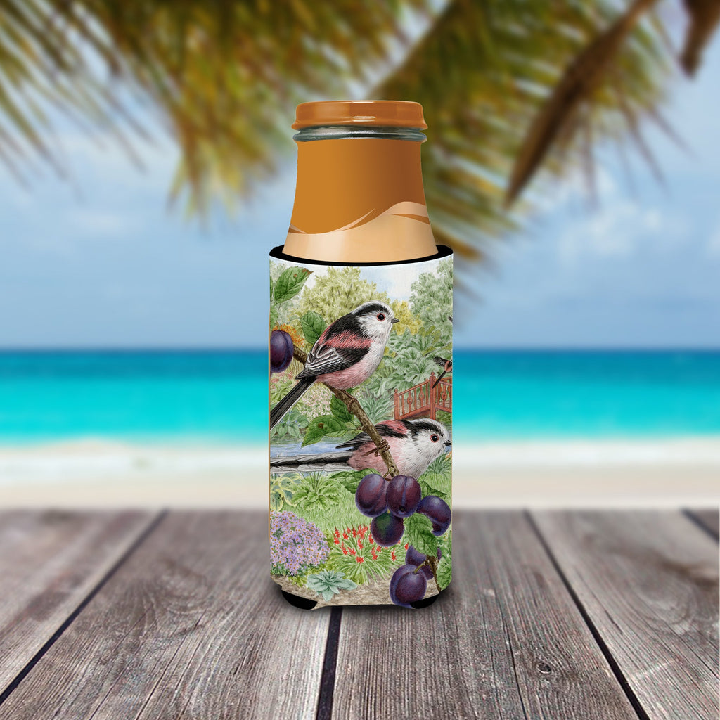 Long Tailed Tits Slim Can Hugger , Insulated Foam Hugger for 12 oz Slim Cans, Beer Bottles & Water Bottles, Printed in USA