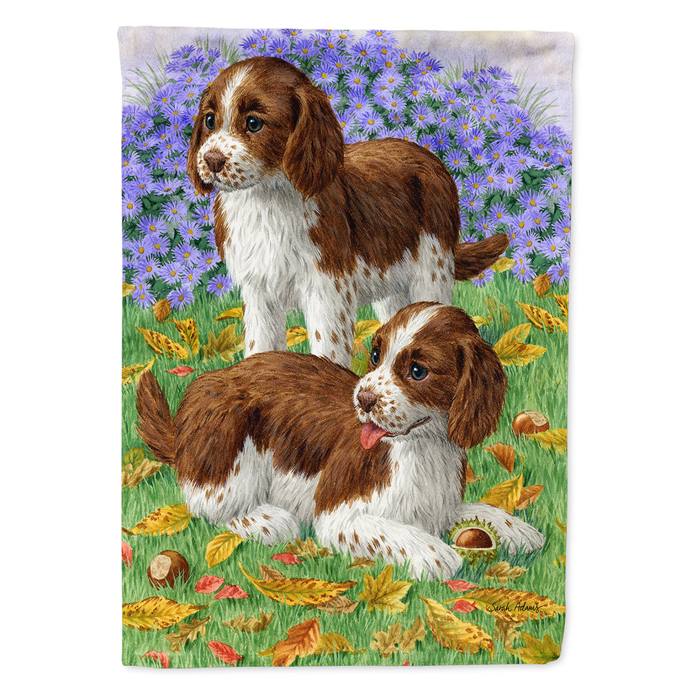 Welsh Springer Spaniel Pups House Flag 28x40 Porch Sleeve Pole Decorative Outside Yard Banner Artwork Wall Hanging, Polyester