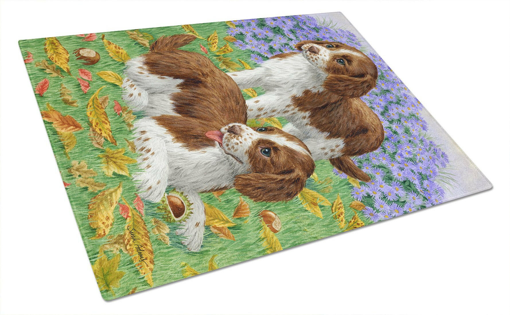 Welsh Springer Spaniel Pups Cutting Board Tempered Glass Kitchen Cutting Surface, Heat Resistant Chopping, Non-Slip Feet, Food Prep & Serving