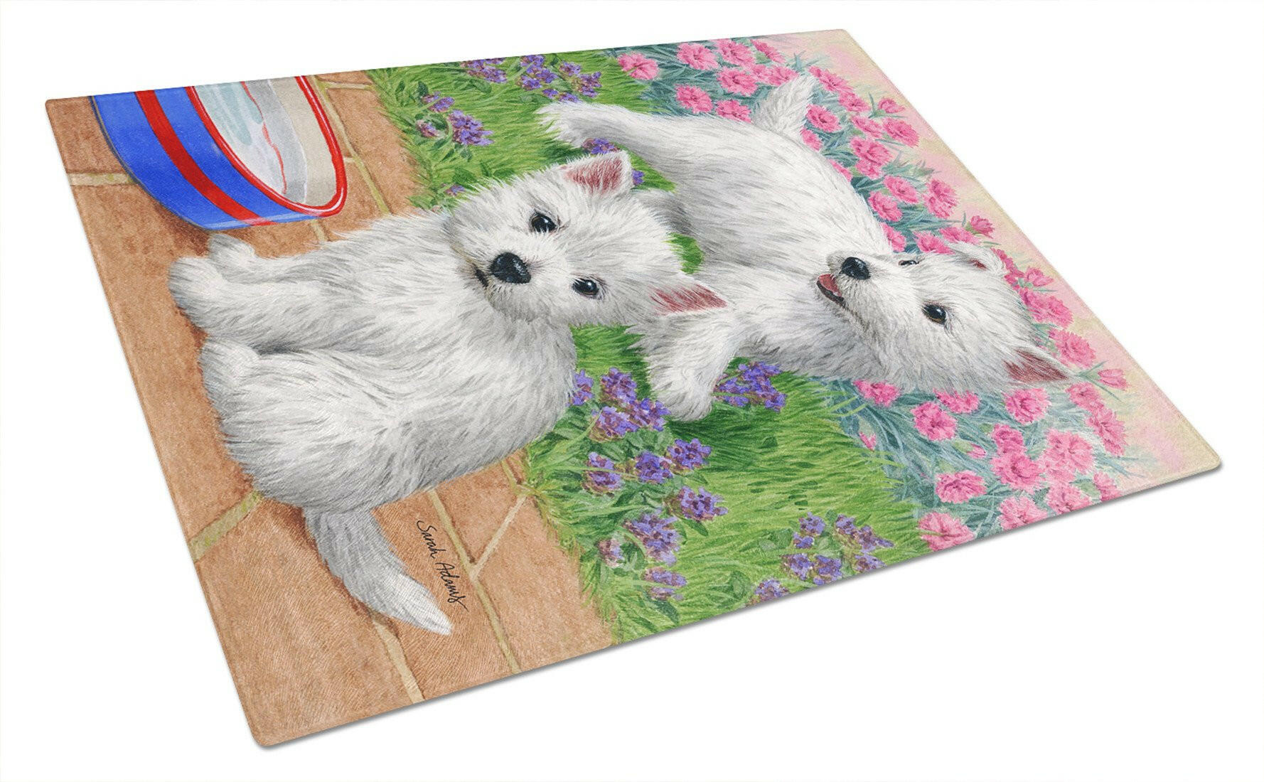 Westie Pups Cutting Board Tempered Glass Kitchen Cutting Surface, Heat Resistant Chopping, Non-Slip Feet, Food Prep & Serving