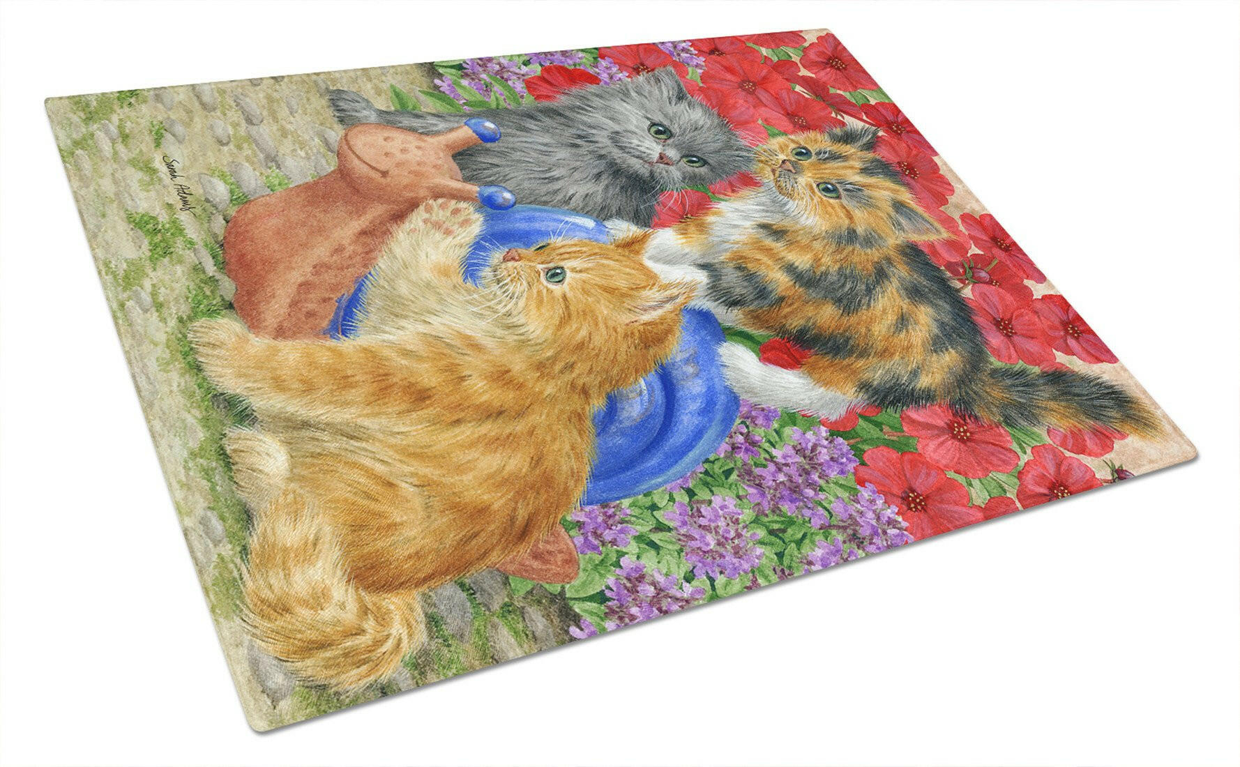 Kittens Cutting Board Tempered Glass Kitchen Cutting Surface, Heat Resistant Chopping, Non-Slip Feet, Food Prep & Serving