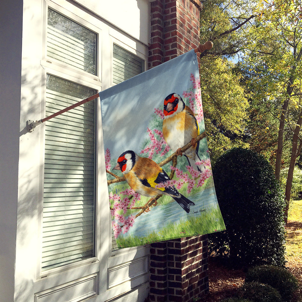 European Goldfinches House Flag 28x40 Porch Sleeve Pole Decorative Outside Yard Banner Artwork Wall Hanging, Polyester