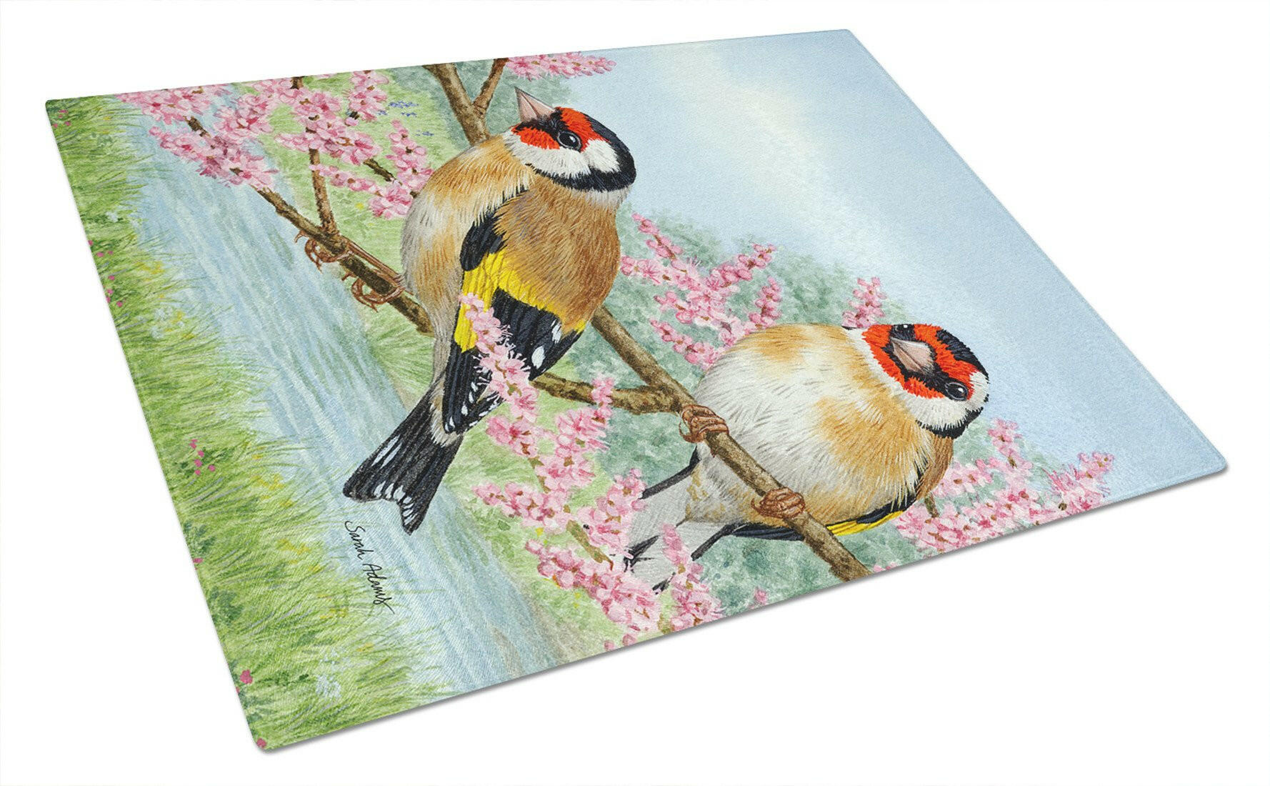 European Goldfinches Cutting Board Tempered Glass Kitchen Cutting Surface, Heat Resistant Chopping, Non-Slip Feet, Food Prep & Serving