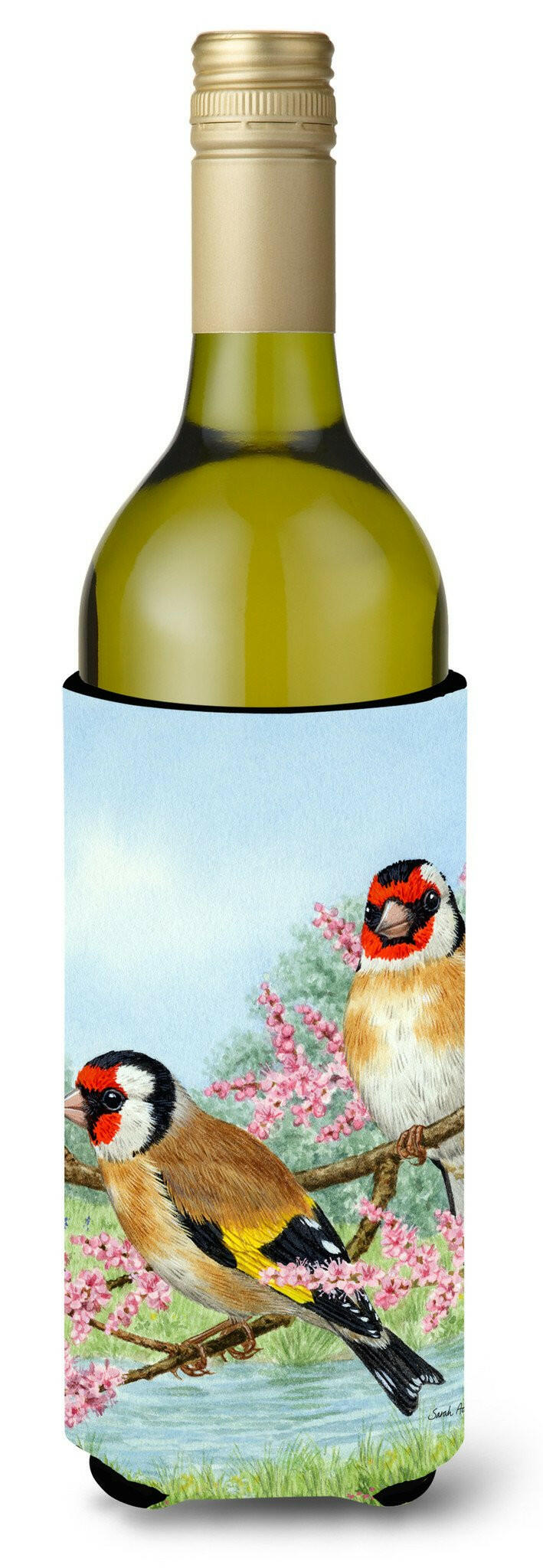 European Goldfinches Wine Bottle Hugger Gift Sleeve for Standard 750 ml Bottles, Insulated Reusable Also Fits Mini Shot & Pint Bottles