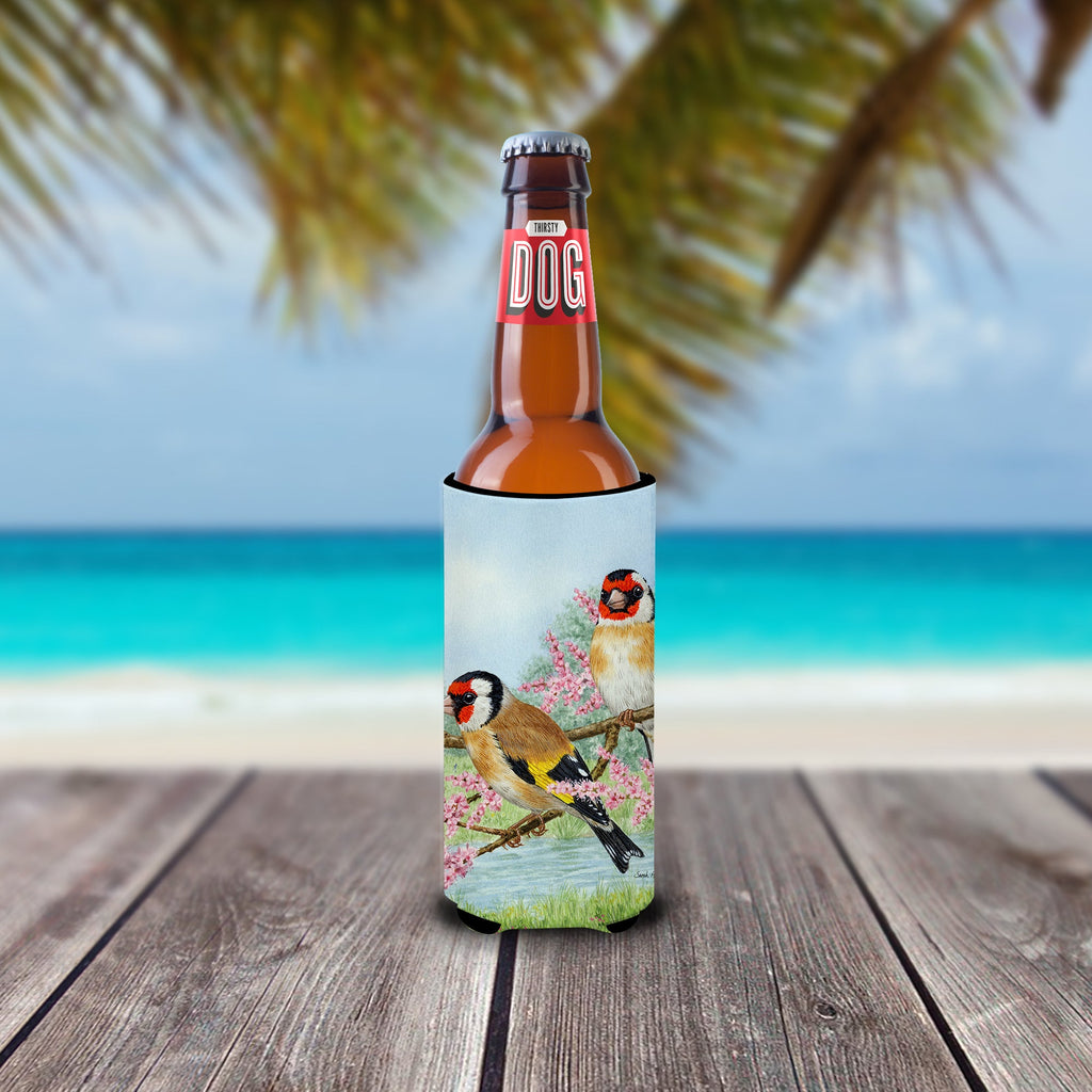 European Goldfinches Slim Can Hugger , Insulated Foam Hugger for 12 oz Slim Cans, Beer Bottles & Water Bottles, Printed in USA