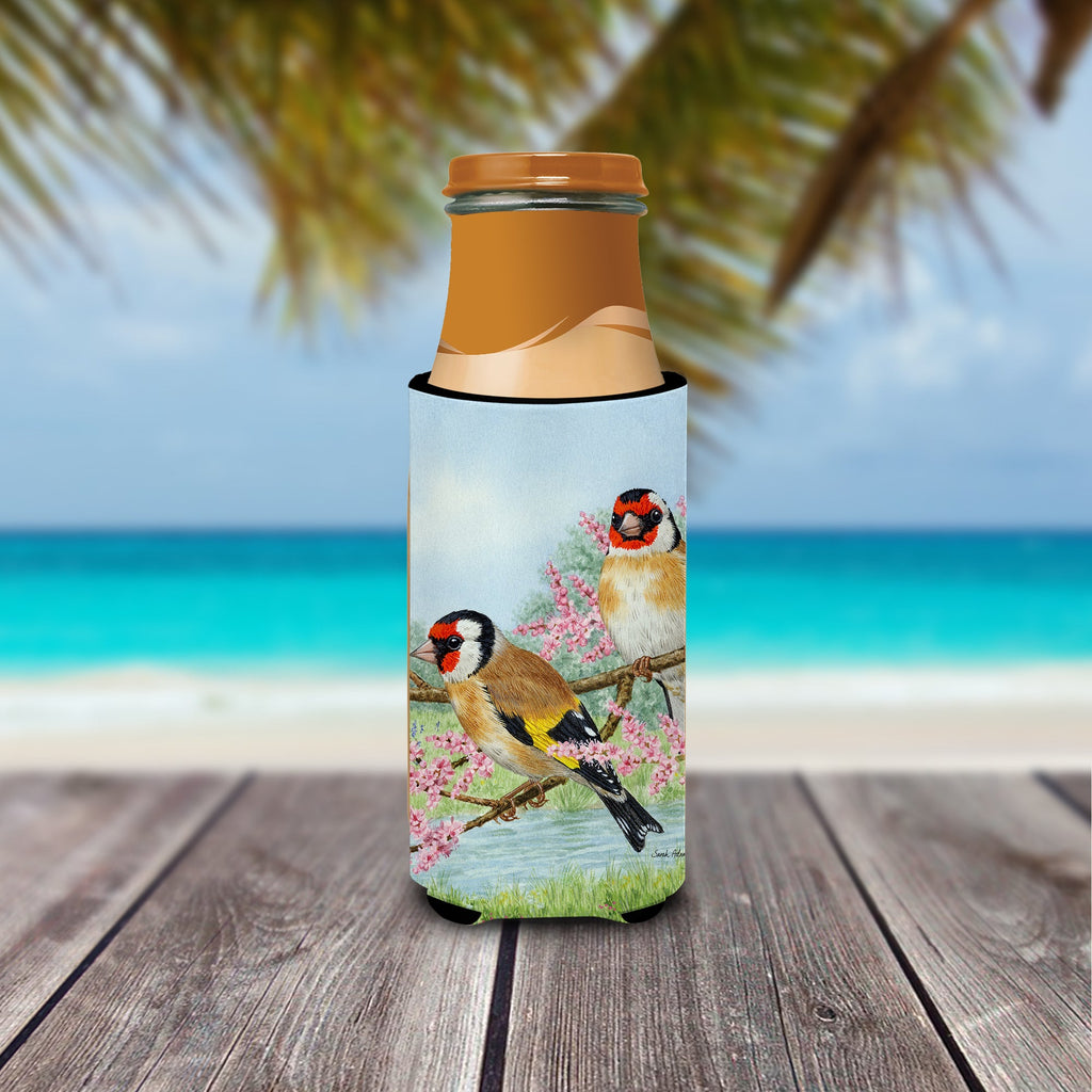 European Goldfinches Slim Can Hugger , Insulated Foam Hugger for 12 oz Slim Cans, Beer Bottles & Water Bottles, Printed in USA