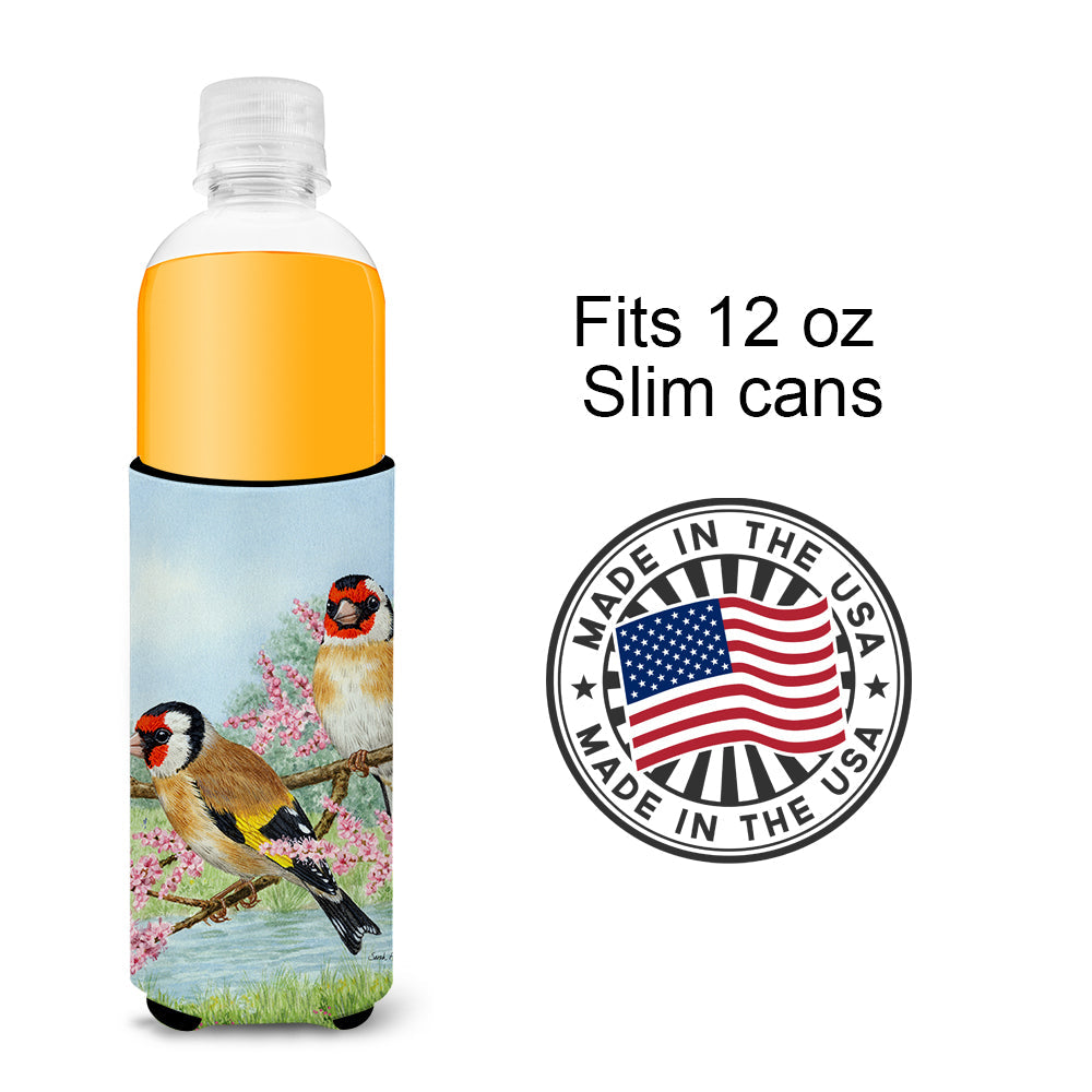 European Goldfinches Slim Can Hugger , Insulated Foam Hugger for 12 oz Slim Cans, Beer Bottles & Water Bottles, Printed in USA