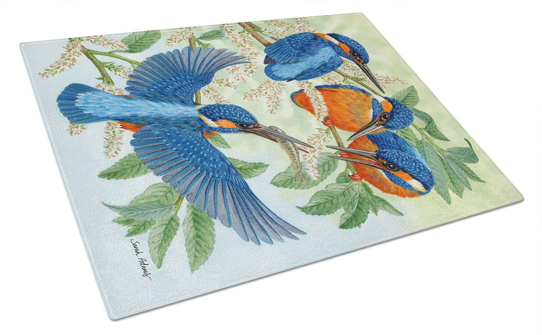 Kingfisher Family Cutting Board Tempered Glass Kitchen Cutting Surface, Heat Resistant Chopping, Non-Slip Feet, Food Prep & Serving