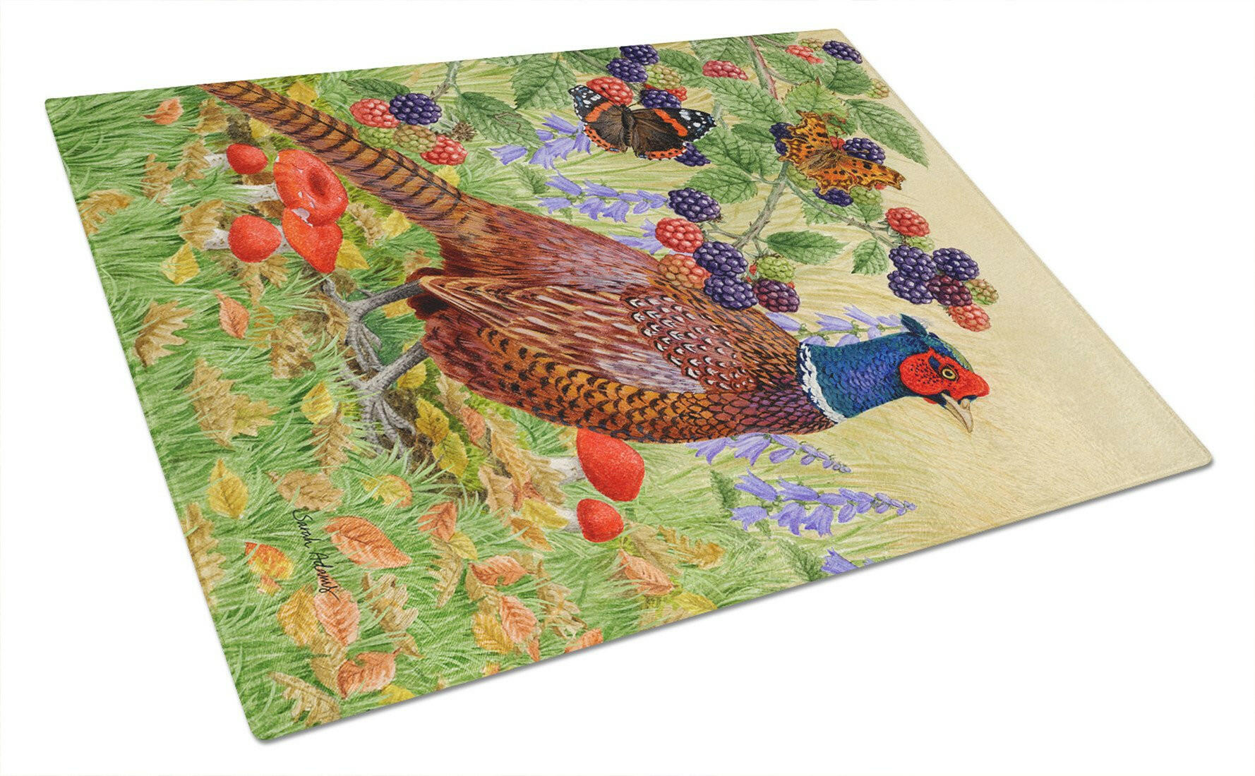 Pheasant Cutting Board Tempered Glass Kitchen Cutting Surface, Heat Resistant Chopping, Non-Slip Feet, Food Prep & Serving