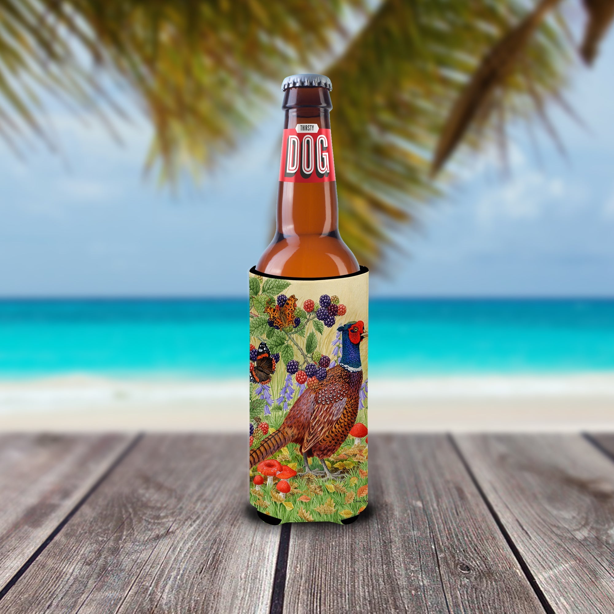 Pheasant Slim Can Hugger , Insulated Foam Hugger for 12 oz Slim Cans, Beer Bottles & Water Bottles, Printed in USA