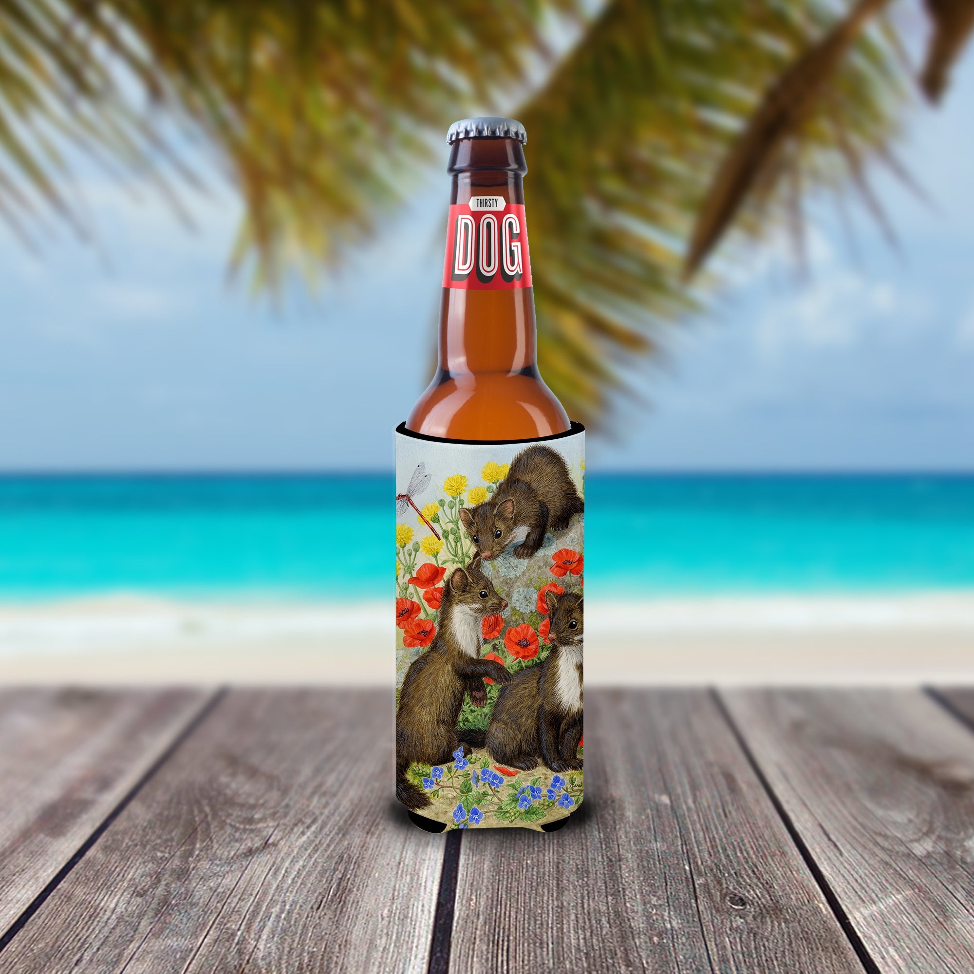 Stone Martins Beech Marten Slim Can Hugger , Insulated Foam Hugger for 12 oz Slim Cans, Beer Bottles & Water Bottles, Printed in USA