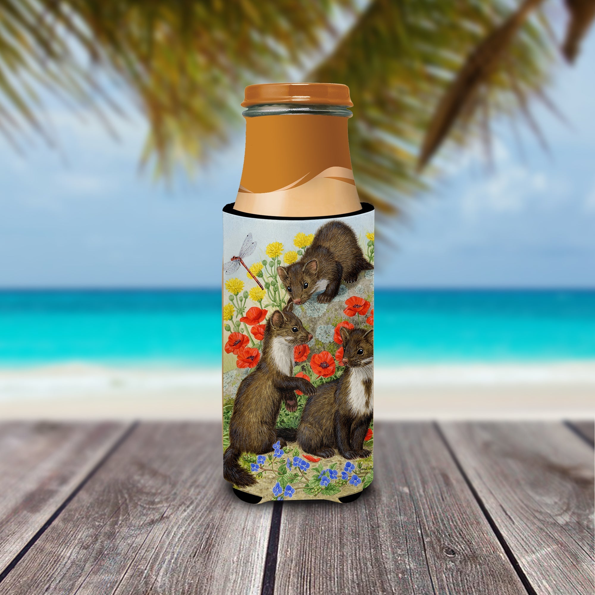 Stone Martins Beech Marten Slim Can Hugger , Insulated Foam Hugger for 12 oz Slim Cans, Beer Bottles & Water Bottles, Printed in USA