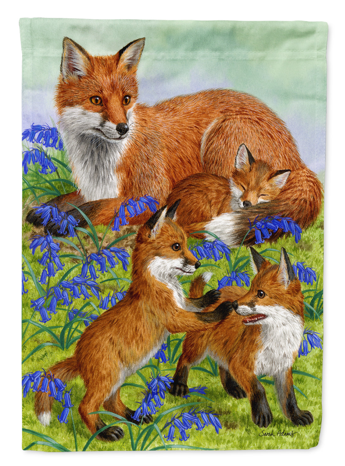 Fox Family House Flag 28x40 Porch Sleeve Pole Decorative Outside Yard Banner Artwork Wall Hanging, Polyester