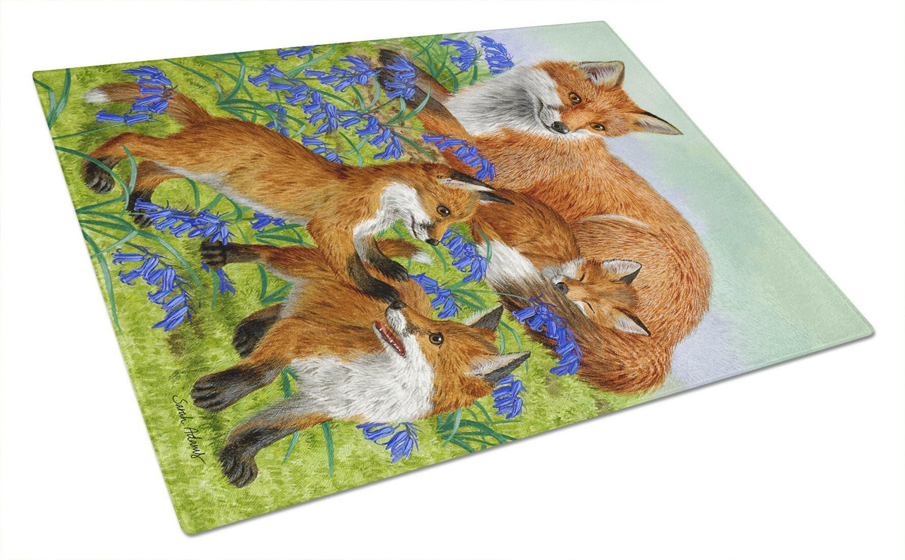 Fox Family Cutting Board Tempered Glass Kitchen Cutting Surface, Heat Resistant Chopping, Non-Slip Feet, Food Prep & Serving