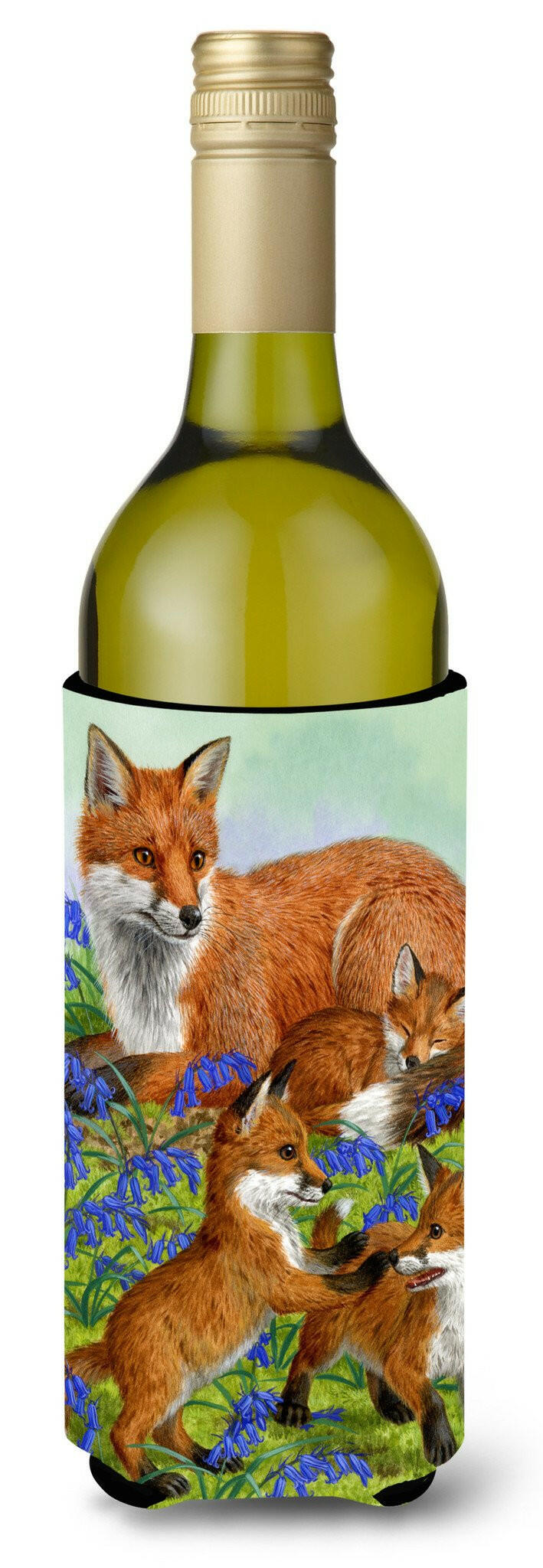 Fox Family Wine Bottle Hugger Gift Sleeve for Standard 750 ml Bottles, Insulated Reusable Also Fits Mini Shot & Pint Bottles