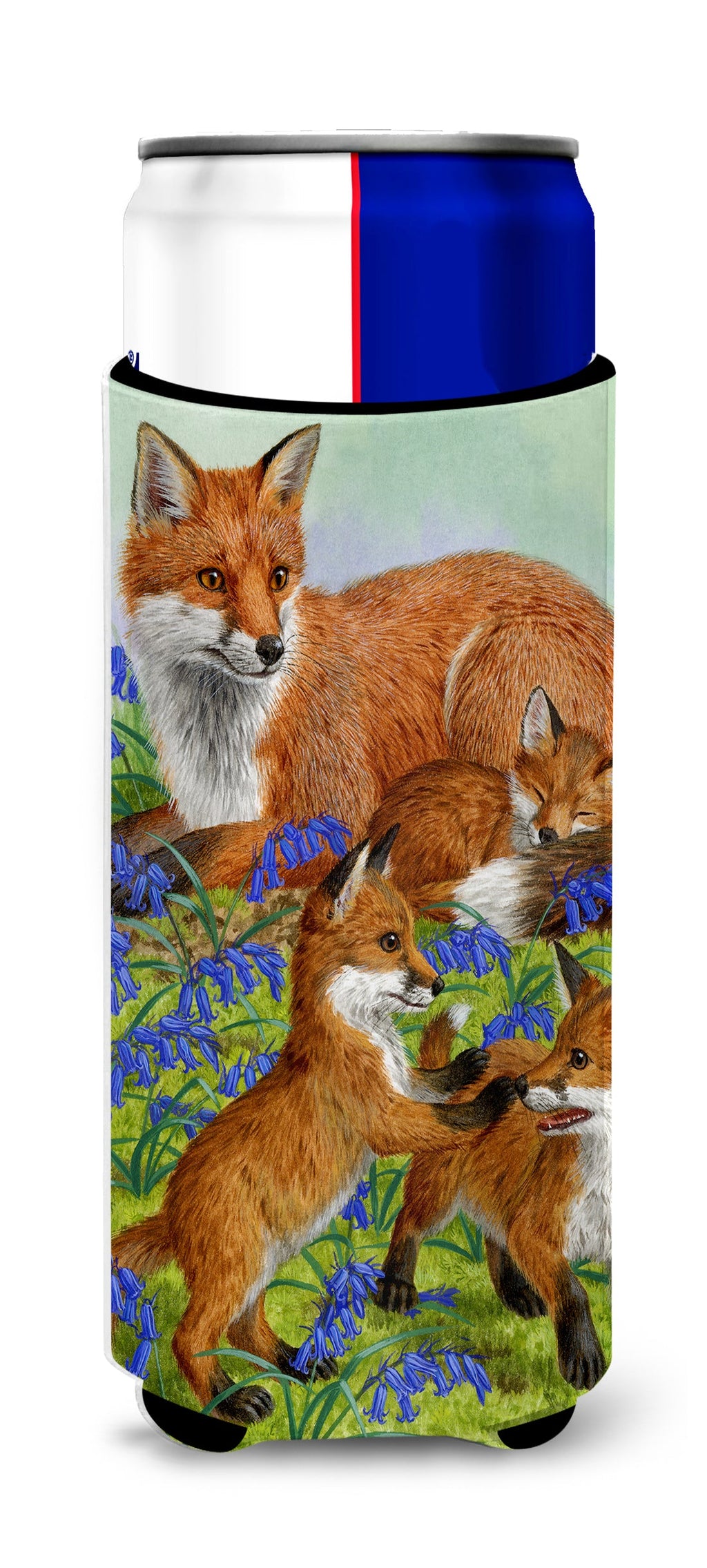 Fox Family Slim Can Hugger , Insulated Foam Hugger for 12 oz Slim Cans, Beer Bottles & Water Bottles, Printed in USA
