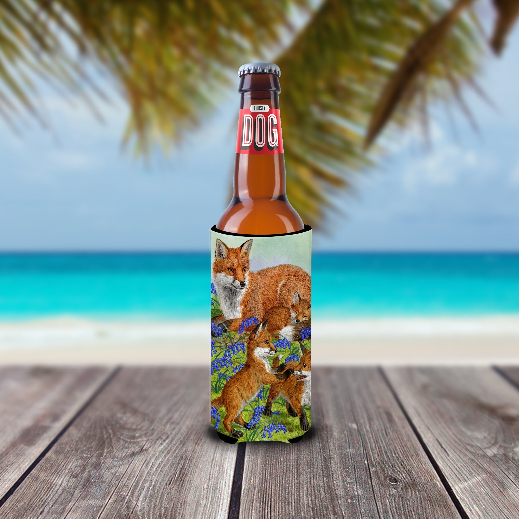 Fox Family Slim Can Hugger , Insulated Foam Hugger for 12 oz Slim Cans, Beer Bottles & Water Bottles, Printed in USA
