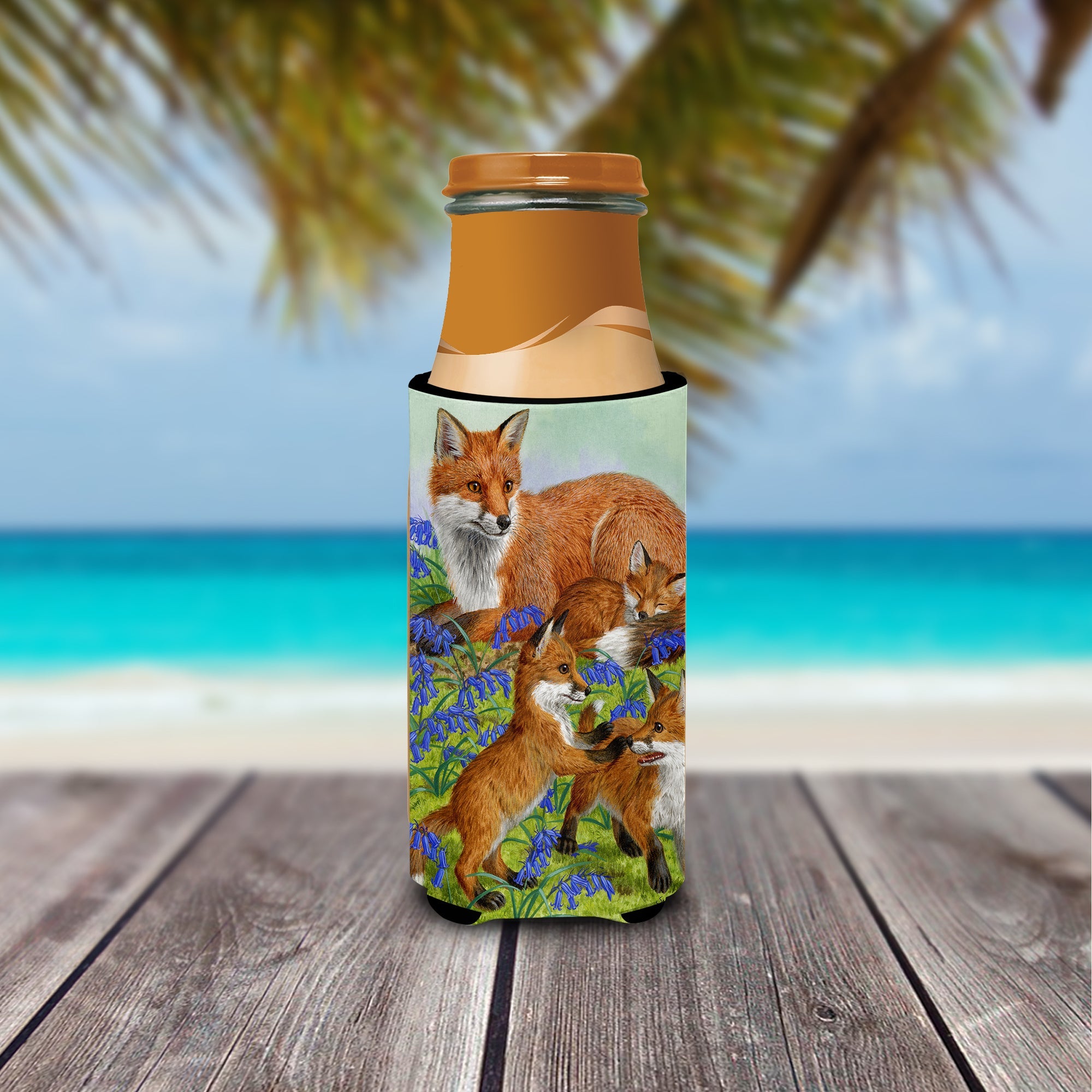 Fox Family Slim Can Hugger , Insulated Foam Hugger for 12 oz Slim Cans, Beer Bottles & Water Bottles, Printed in USA