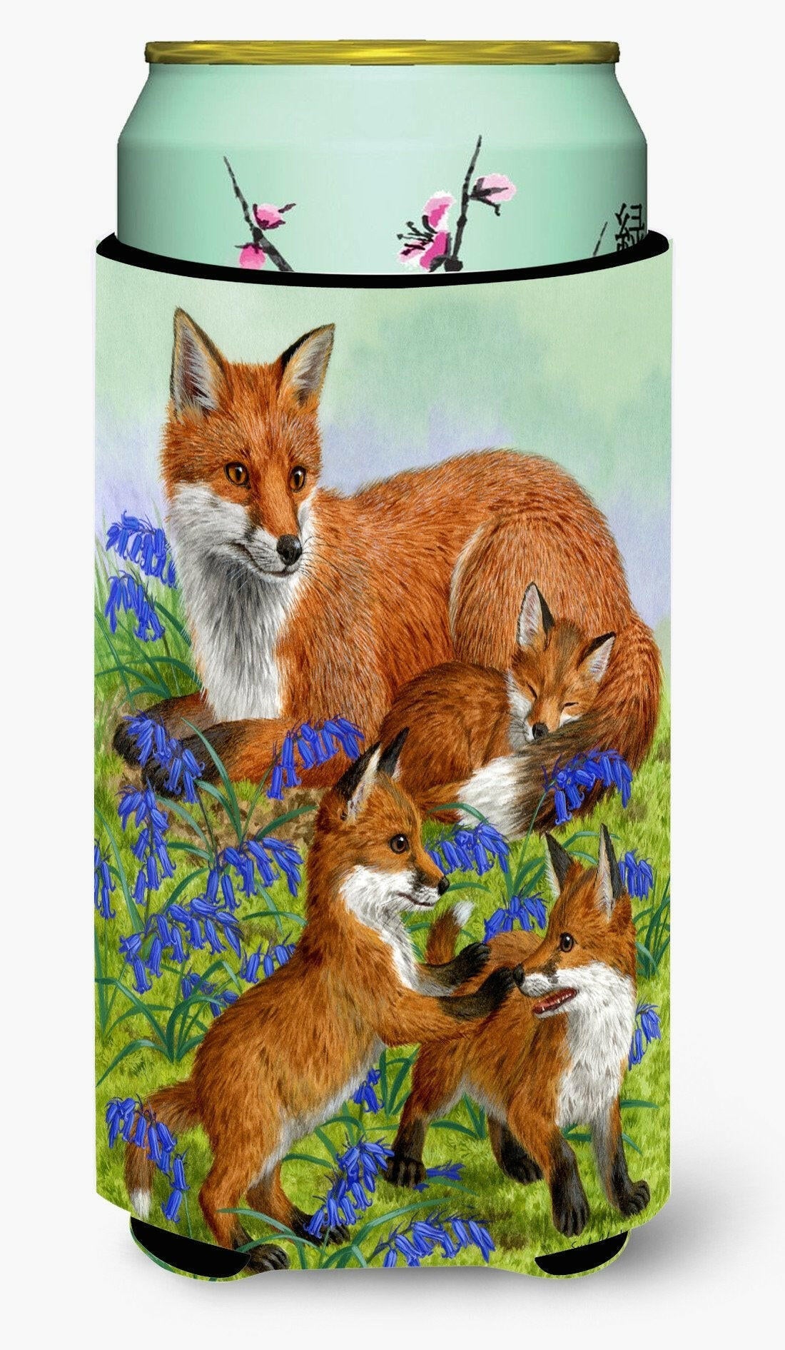 Fox Family Tall Boy Hugger Can Cooler Sleeve Machine Washable Drink Collapsible Insulator Beverage Insulated Holder
