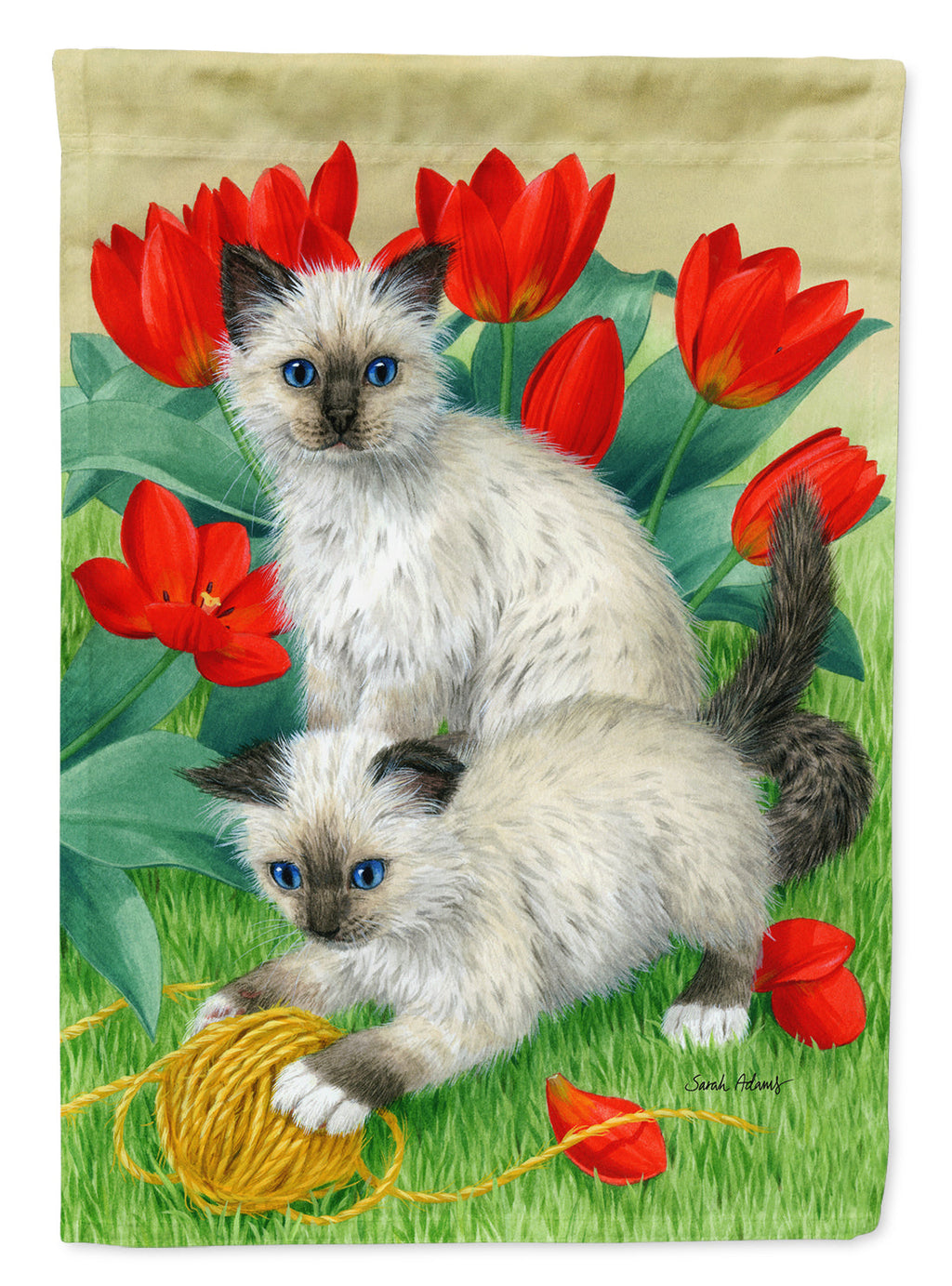 Birman Kittens House Flag 28x40 Porch Sleeve Pole Decorative Outside Yard Banner Artwork Wall Hanging, Polyester